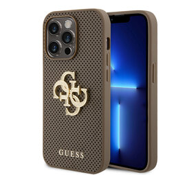 Guess Guess iPhone 15 Pro Back-Cover hul - Perforated 4G - glitter - Taupe Guess Guess iPhone 15 Pro Back-Cover hul - Perforated 4G - glitter - Taupe