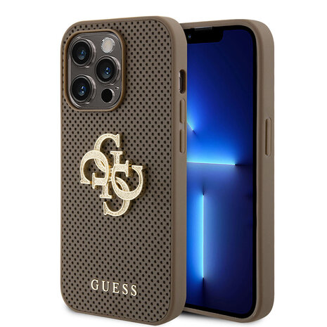 Guess Guess iPhone 15 Pro Back cover case - Perforated 4G - glitter - Taupe Guess Guess iPhone 15 Pro Back cover case - Perforated 4G - glitter - Taupe