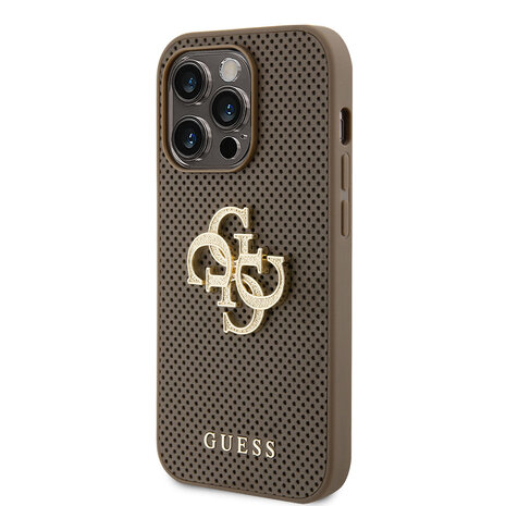 Guess Guess iPhone 15 Pro Back cover coque Perforated 4G - glitter - Taupe Guess Guess iPhone 15 Pro Back cover coque Perforated 4G - glitter - Taupe