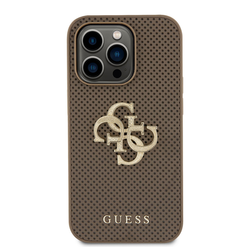 Guess Guess iPhone 15 Pro Back cover case - Perforated 4G - glitter - Taupe Guess Guess iPhone 15 Pro Back cover case - Perforated 4G - glitter - Taupe