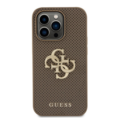 Guess Guess iPhone 15 Pro Back cover case - Perforated 4G - glitter - Taupe Guess Guess iPhone 15 Pro Back cover case - Perforated 4G - glitter - Taupe