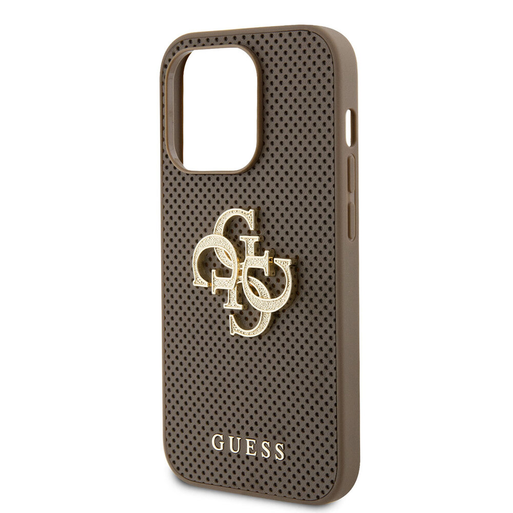 Guess Guess iPhone 15 Pro Back cover case - Perforated 4G - glitter - Taupe Guess Guess iPhone 15 Pro Back cover case - Perforated 4G - glitter - Taupe