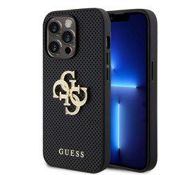 Guess Guess iPhone 15 Pro Backcover hoesje Perforated 4G - glitter - Zwart Guess Guess iPhone 15 Pro Backcover hoesje Perforated 4G - glitter - Zwart