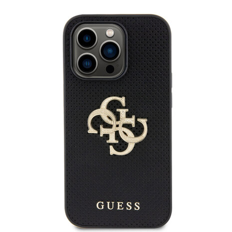 Guess Guess iPhone 15 Pro Backcover hoesje Perforated 4G - glitter - Zwart Guess Guess iPhone 15 Pro Backcover hoesje Perforated 4G - glitter - Zwart