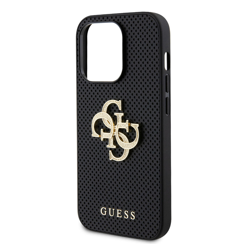 Guess Guess iPhone 15 Pro Backcover hoesje Perforated 4G - glitter - Zwart Guess Guess iPhone 15 Pro Backcover hoesje Perforated 4G - glitter - Zwart