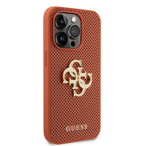 Guess Guess iPhone 15 Pro Back cover case - Perforated 4G - glitter - Orange Guess Guess iPhone 15 Pro Back cover case - Perforated 4G - glitter - Orange