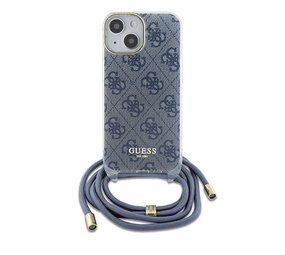 Guess Guess iPhone 15 Back-Cover hul - Crossbody cord - 4G print - Blau Guess Guess iPhone 15 Back-Cover hul - Crossbody cord - 4G print - Blau
