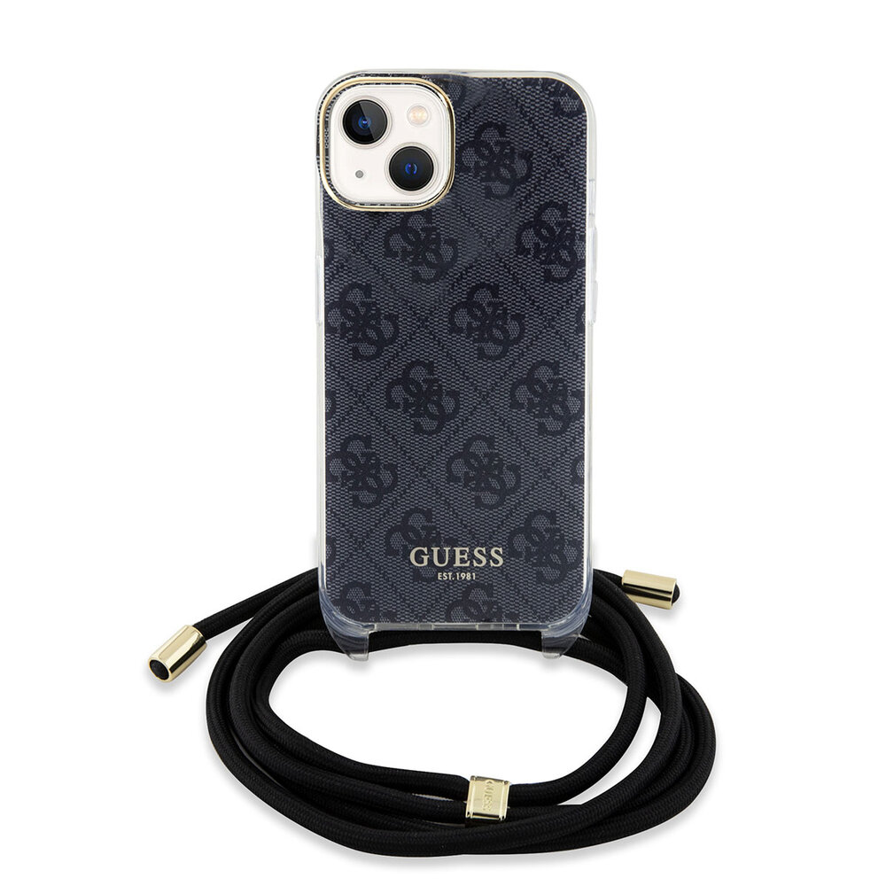 Guess Guess iPhone 15 Back cover coque Crossbody cord - 4G print - Noir Guess Guess iPhone 15 Back cover coque Crossbody cord - 4G print - Noir