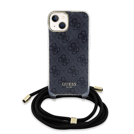 Guess Guess iPhone 15 Back cover coque Crossbody cord - 4G print - Noir Guess Guess iPhone 15 Back cover coque Crossbody cord - 4G print - Noir