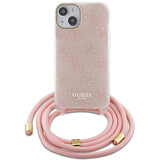 Guess Guess iPhone 15 Back cover case - Crossbody cord - 4G print - Pink Guess Guess iPhone 15 Back cover case - Crossbody cord - 4G print - Pink
