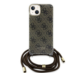 Guess Guess iPhone 15 Back-Cover hul - Crossbody cord - 4G print - Braun Guess Guess iPhone 15 Back-Cover hul - Crossbody cord - 4G print - Braun