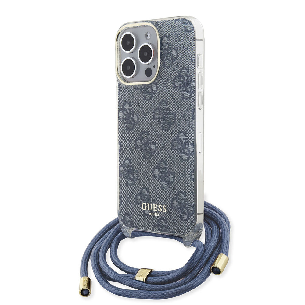 Guess Guess iPhone 15 Pro Max Back cover coque Crossbody cord - 4G print - Bleu Guess Guess iPhone 15 Pro Max Back cover coque Crossbody cord - 4G print - Bleu