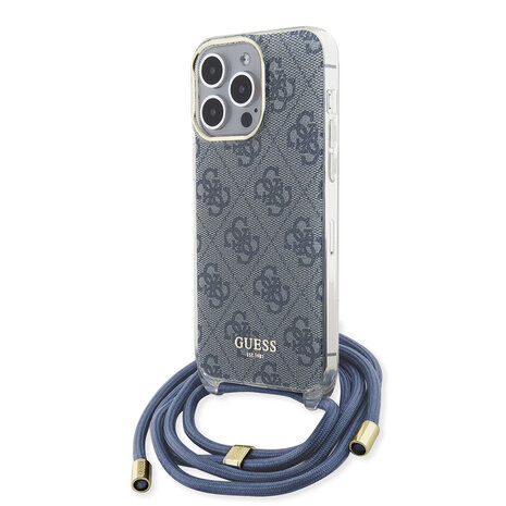 Guess Guess iPhone 15 Pro Max Back cover coque Crossbody cord - 4G print - Bleu Guess Guess iPhone 15 Pro Max Back cover coque Crossbody cord - 4G print - Bleu