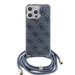 Guess iPhone 15 Pro Max Backcover hoesje Crossbody cord - 4G print - Blauw