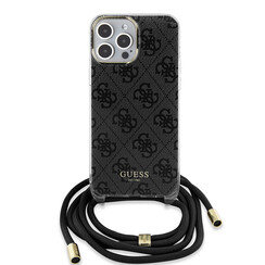 Guess iPhone 15 Pro Max Backcover hoesje Crossbody cord - 4G print - Zwart