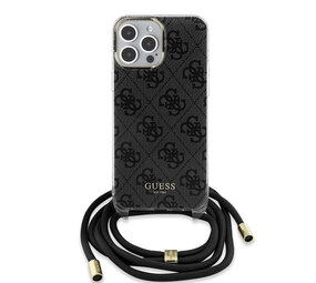 Guess Guess iPhone 15 Pro Max Backcover hoesje Crossbody cord - 4G print - Zwart Guess Guess iPhone 15 Pro Max Backcover hoesje Crossbody cord - 4G print - Zwart