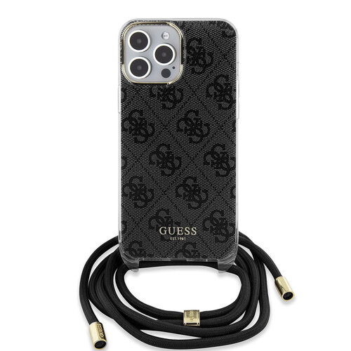 Guess Guess iPhone 15 Pro Max Back cover coque Crossbody cord - 4G print - Noir