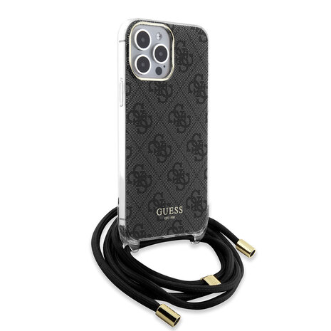 Guess Guess iPhone 15 Pro Max Back cover case - Crossbody cord - 4G print - Black Guess Guess iPhone 15 Pro Max Back cover case - Crossbody cord - 4G print - Black