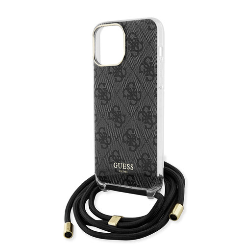 Guess Guess iPhone 15 Pro Max Back cover coque Crossbody cord - 4G print - Noir