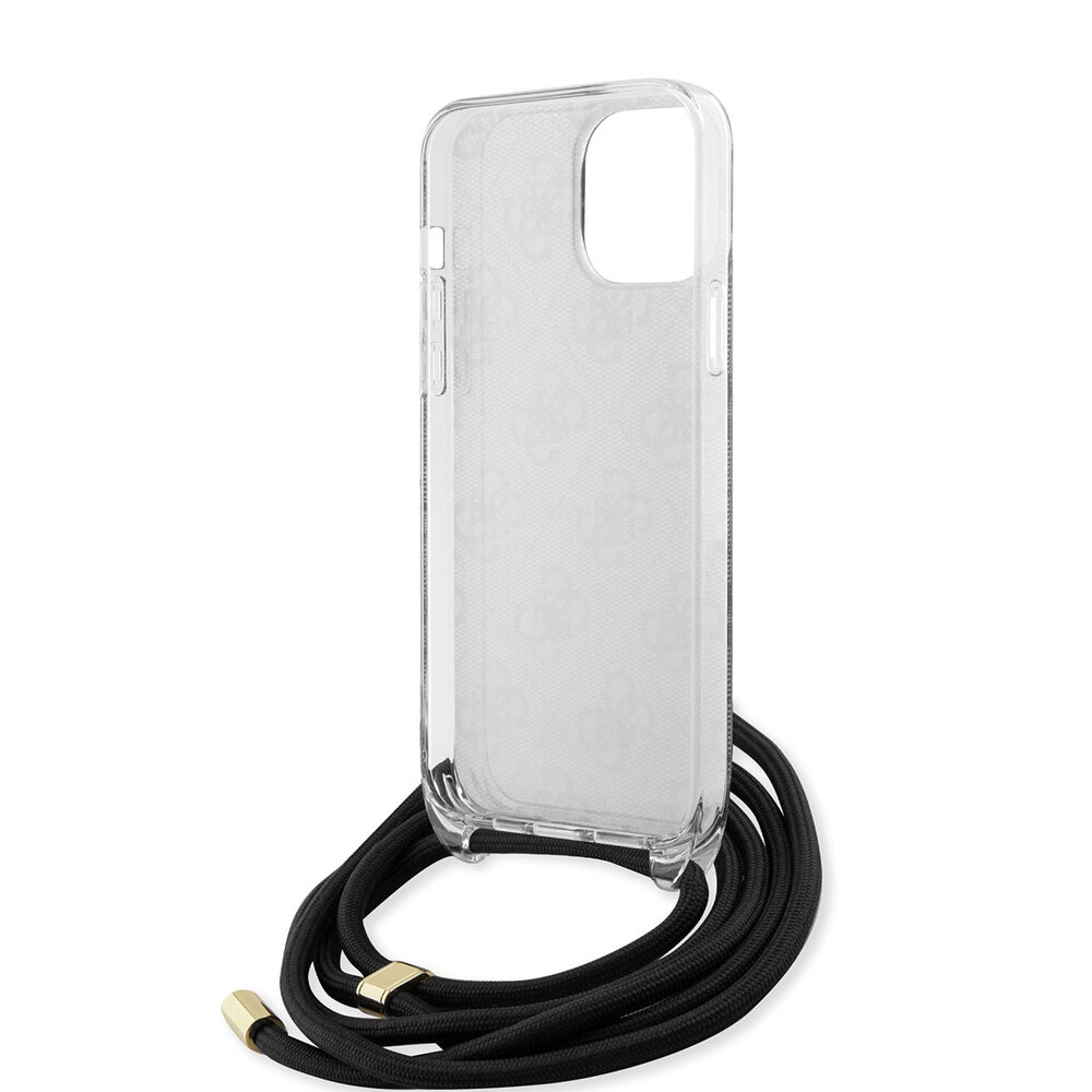 Guess Guess iPhone 15 Pro Max Backcover hoesje Crossbody cord - 4G print - Zwart Guess Guess iPhone 15 Pro Max Backcover hoesje Crossbody cord - 4G print - Zwart
