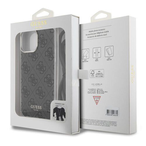Guess Guess iPhone 15 Pro Max Back cover coque Crossbody cord - 4G print - Noir