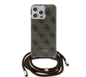 Guess Guess iPhone 15 Pro Max Backcover hoesje Crossbody cord - 4G print - Bruin Guess Guess iPhone 15 Pro Max Backcover hoesje Crossbody cord - 4G print - Bruin