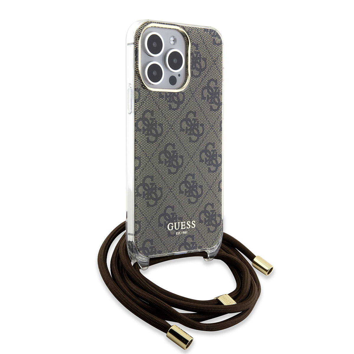 Guess Guess iPhone 15 Pro Max Backcover hoesje Crossbody cord - 4G print - Bruin, foto 3 van 6