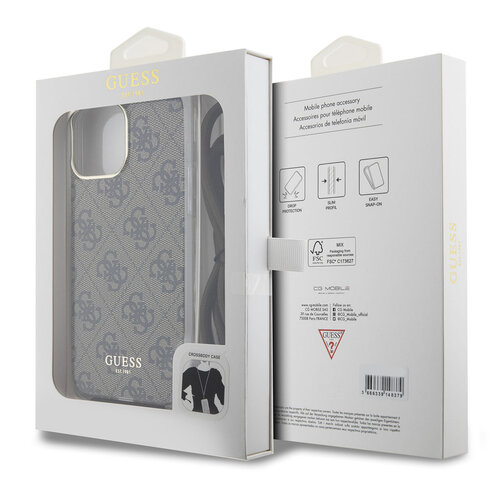 Guess Guess iPhone 15 Pro Max Back cover coque Crossbody cord - 4G print - Marron