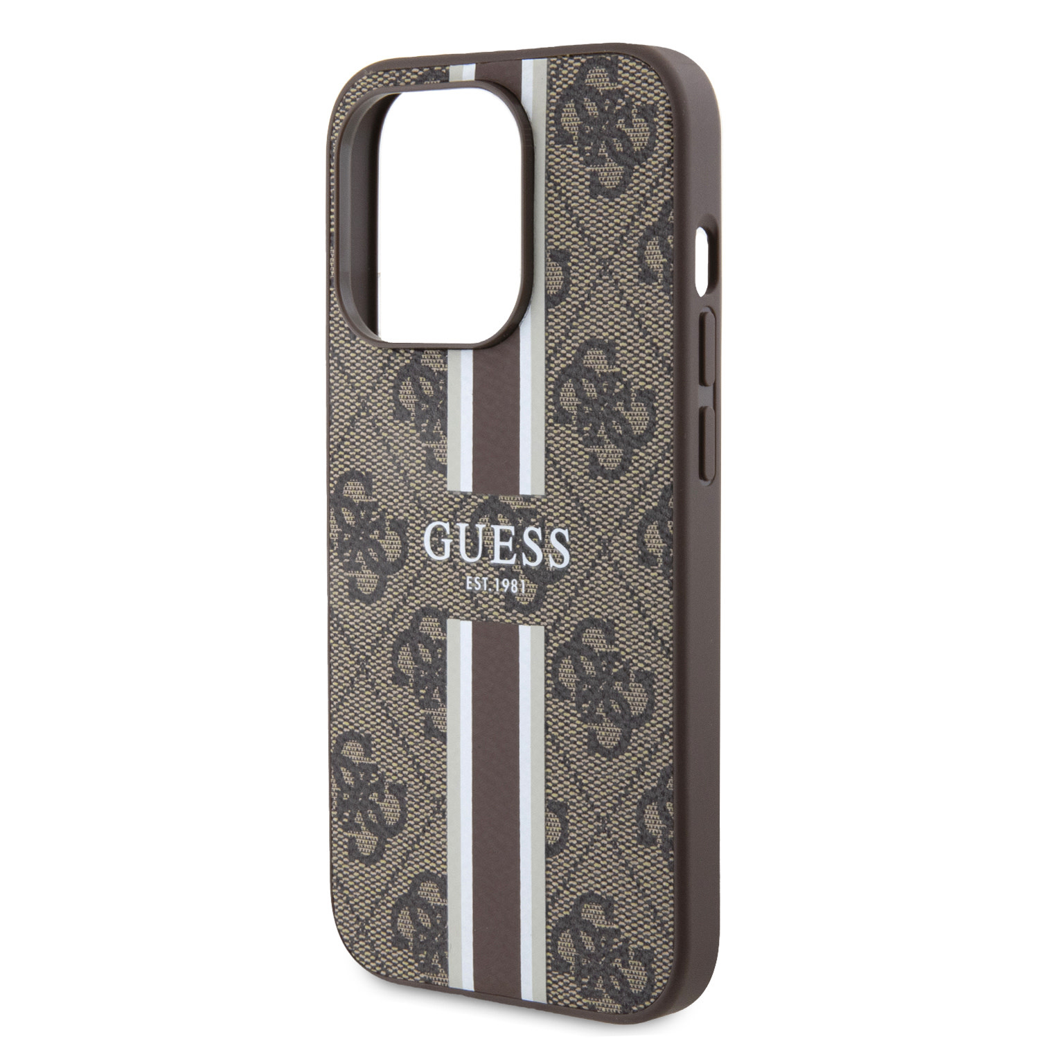 Guess Guess iPhone 15 Pro Backcover hoesje 4G printed stripes - Bruin, foto 2 van 6