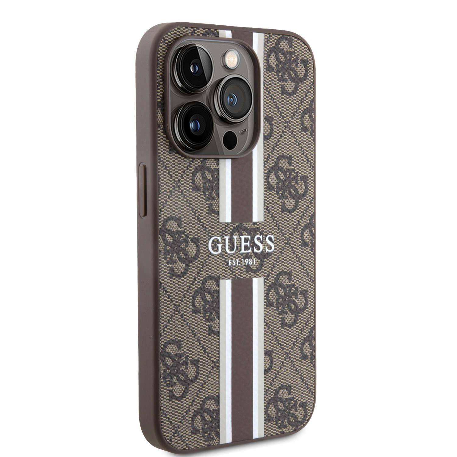 Guess Guess iPhone 15 Pro Backcover hoesje 4G printed stripes - Bruin, foto 5 van 6