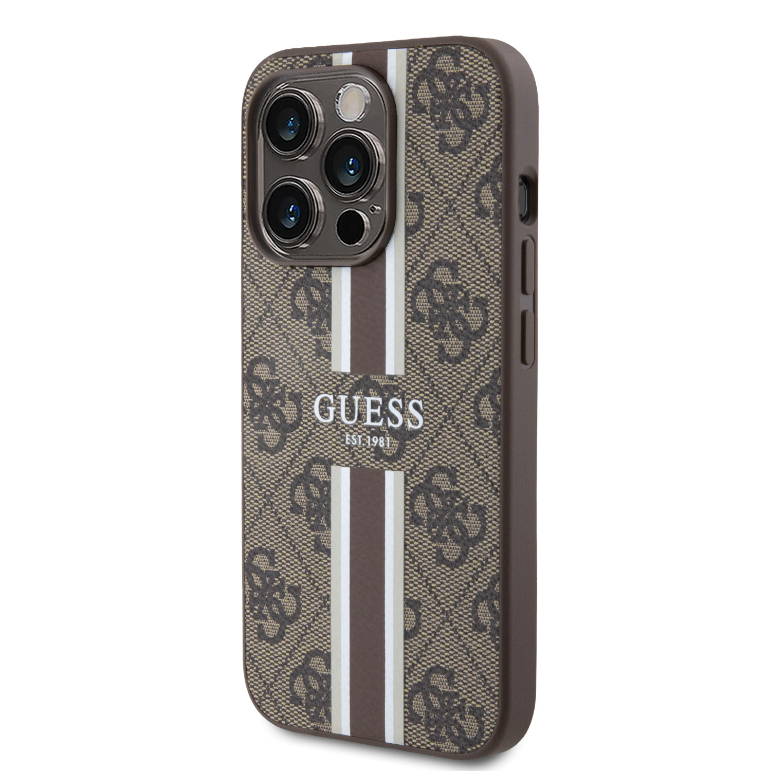 Guess Guess iPhone 15 Pro Backcover hoesje 4G printed stripes - Bruin, foto 6 van 6