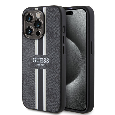 Guess Guess iPhone 15 Pro Back cover coque 4G printed stripes - Noir Guess Guess iPhone 15 Pro Back cover coque 4G printed stripes - Noir