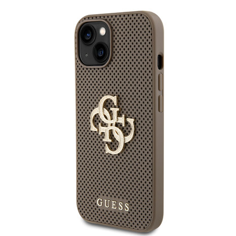 Guess Guess iPhone 15 & 14 Plus Back-Cover hul - Perforated 4G - glitter - Taupe Guess Guess iPhone 15 & 14 Plus Back-Cover hul - Perforated 4G - glitter - Taupe
