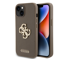 Guess Guess iPhone 15 & 14 Plus Backcover hoesje Perforated 4G - glitter - Taupe Guess Guess iPhone 15 & 14 Plus Backcover hoesje Perforated 4G - glitter - Taupe
