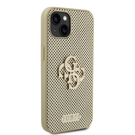Guess Guess iPhone 15 & 14 Plus Backcover hoesje Perforated 4G - glitter - Goud Guess Guess iPhone 15 & 14 Plus Backcover hoesje Perforated 4G - glitter - Goud