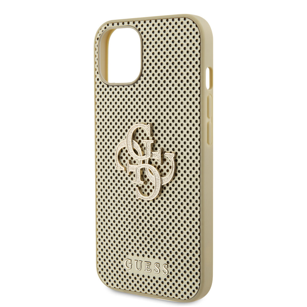 Guess Guess iPhone 15 & 14 Plus Backcover hoesje Perforated 4G - glitter - Goud Guess Guess iPhone 15 & 14 Plus Backcover hoesje Perforated 4G - glitter - Goud