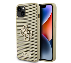 Guess Guess iPhone 15 & 14 Plus Backcover hoesje Perforated 4G - glitter - Goud Guess Guess iPhone 15 & 14 Plus Backcover hoesje Perforated 4G - glitter - Goud