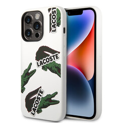 Lacoste iPhone 14 Pro Backcover hoesje - Allover Pattern - Wit