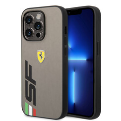 Ferrari iPhone 14 Pro Backcover hoesje - Leather - Big SF Logo - Grijs