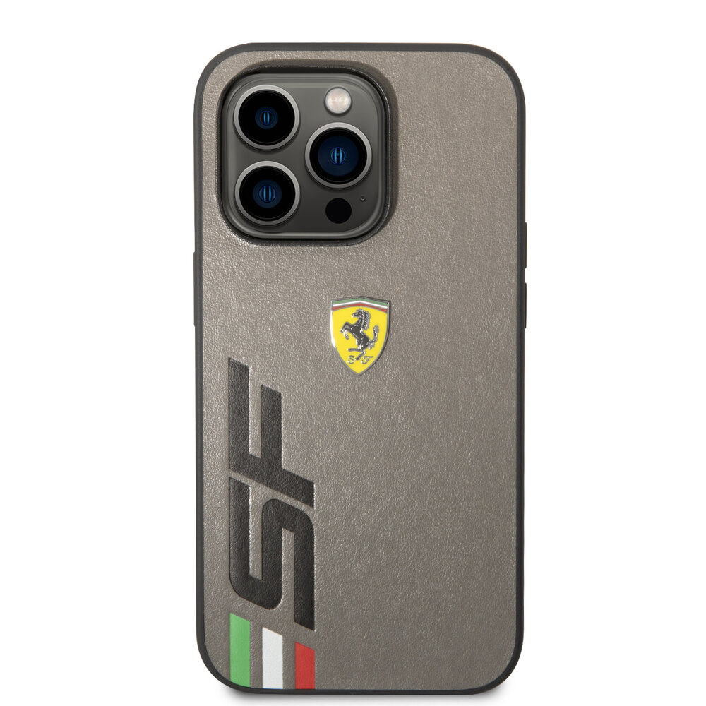 Ferrari Ferrari iPhone 14 Pro Back cover case - Leather - Big SF Logo - Grey Ferrari Ferrari iPhone 14 Pro Back cover case - Leather - Big SF Logo - Grey