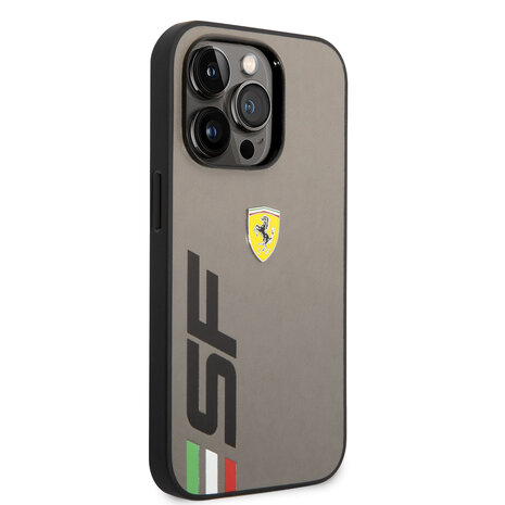 Ferrari Ferrari iPhone 14 Pro Back cover case - Leather - Big SF Logo - Grey Ferrari Ferrari iPhone 14 Pro Back cover case - Leather - Big SF Logo - Grey
