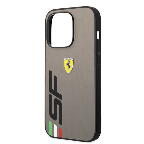 Ferrari Ferrari iPhone 14 Pro Back cover case - Leather - Big SF Logo - Grey Ferrari Ferrari iPhone 14 Pro Back cover case - Leather - Big SF Logo - Grey