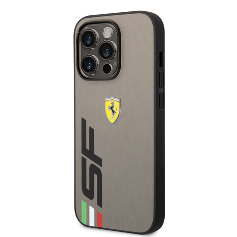 Ferrari Ferrari iPhone 14 Pro Back cover case - Leather - Big SF Logo - Grey Ferrari Ferrari iPhone 14 Pro Back cover case - Leather - Big SF Logo - Grey