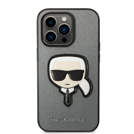Karl Lagerfeld Karl Lagerfeld iPhone 14 Pro Back cover case - Karl Head Patch - Silver Karl Lagerfeld Karl Lagerfeld iPhone 14 Pro Back cover case - Karl Head Patch - Silver