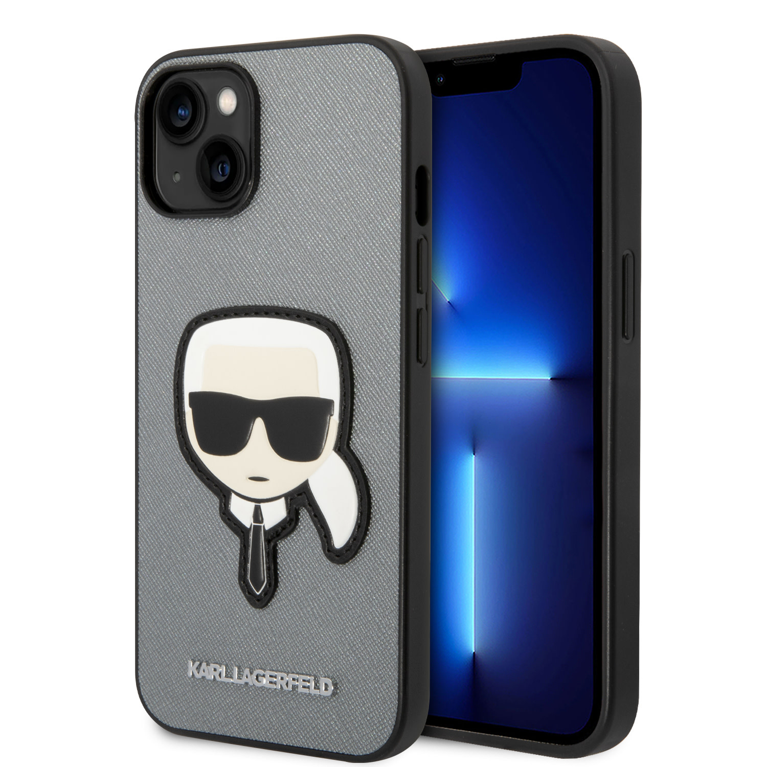 Karl Lagerfeld Karl Lagerfeld iPhone 14 en iPhone 13 Backcover hoesje - Karl Head Patch - Zilver