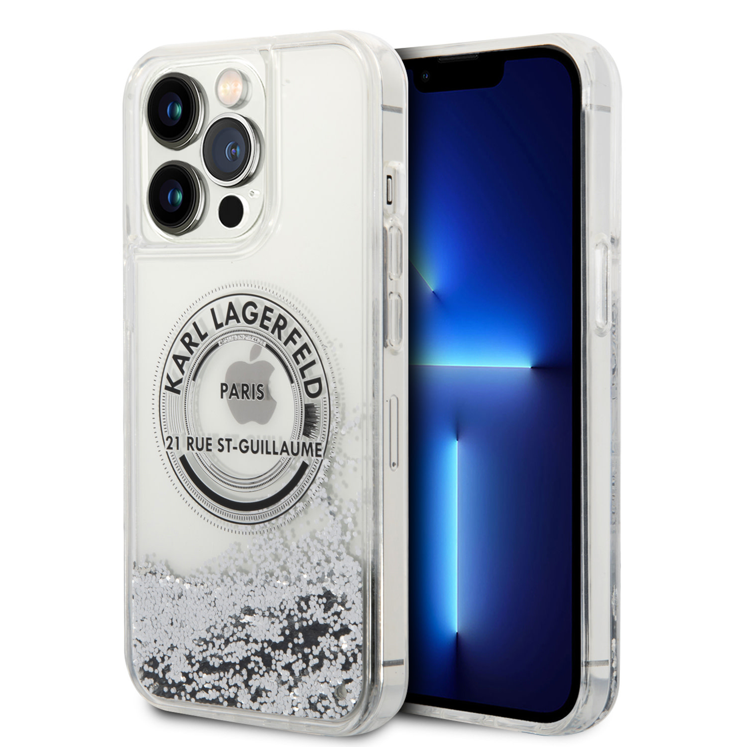 Karl Lagerfeld Karl Lagerfeld iPhone 14 Pro Max Backcover hoesje - Glitter RSG - Zilver