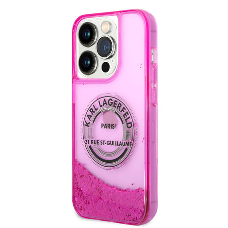 Karl Lagerfeld Karl Lagerfeld iPhone 14 Pro Backcover hoesje - Glitter RSG - Roze Karl Lagerfeld Karl Lagerfeld iPhone 14 Pro Backcover hoesje - Glitter RSG - Roze