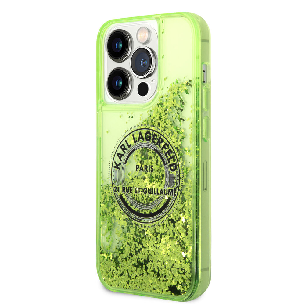 Karl Lagerfeld Karl Lagerfeld iPhone 14 Pro Max Back cover coque - Glitter RSG - Vert Karl Lagerfeld Karl Lagerfeld iPhone 14 Pro Max Back cover coque - Glitter RSG - Vert