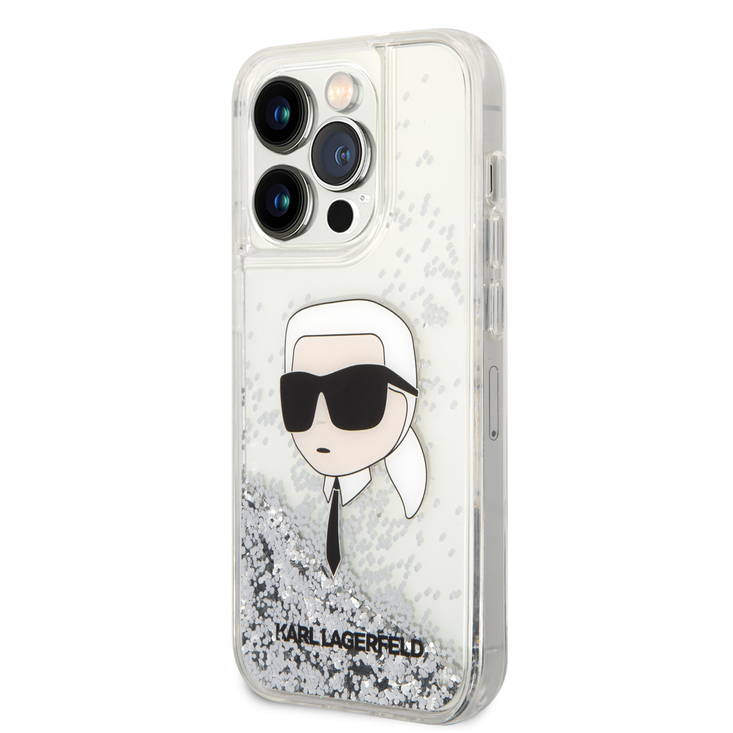 Karl Lagerfeld Karl Lagerfeld iPhone 14 Pro Backcover hoesje - Liquid Glitter - Karl Head - Zilver, foto 2 van 6