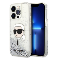 Karl Lagerfeld iPhone 14 Pro Back cover case - Liquid Glitter - Karl Head - Silver
